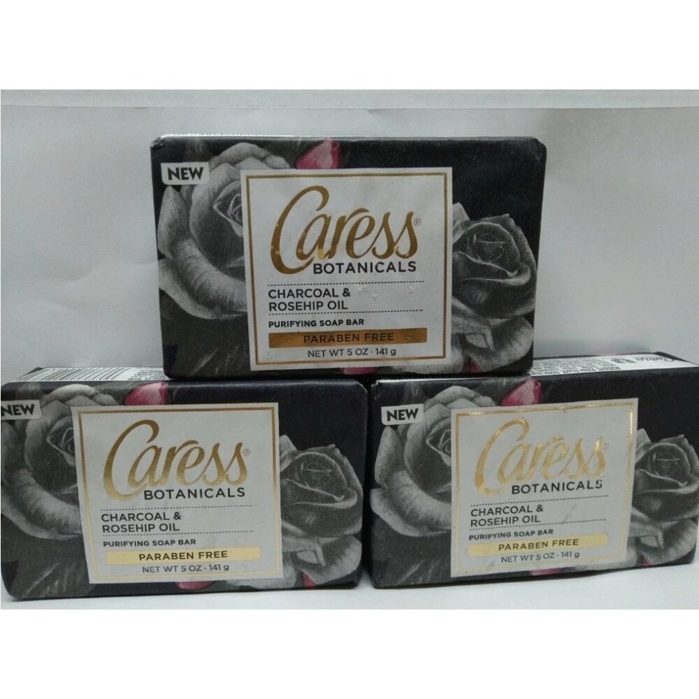 NEW Caress Botanicals Purifying Bar Soap Charcoal & Rosehip Oil 5 oz 3 pack